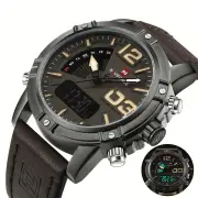 NAVIFORCE Fashion Sport Digital Watches Analog Date Clock Luminous Waterproof Genuine Leather Strap Wristwatch for Male