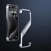 Jarttarn Metal Case for iPhone 16 Pro Max (2024),S-Shape Aluminum Alloy Hollow Rimless Cooling Phone Case with Stand,Heat Dissipation Anti-Fall Protective Cover (Silver)