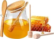 Glass Honey Dispenser No Drip with Spoon Honey Pot Set Honey Dispenser Container with Wooden Honey Dipper Spoon Glass Honey Jar with Lid(12 Ounce)