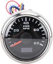 Tachometer Gauge, 7 Color Backlight 8000RPM Tacho Meter with Hours Display, 52mm 2inch RPM Meter for Auto Truck Tractor RV Boat Marine (Black Dial Silver Bezel)