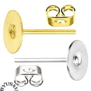 FLAT PAD EARRING SETTING 6mm PLATED includes EARNUTS 100pc