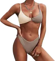 [ZAFUL] Women's Ribbed O-Ring String Bikini Swimsuit Cheeky Thong Swimwear Two Pieces Bathing Suit