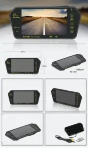 Car Parking Reverse Rearview Camera Bluetooth MP57" Rearview Mirror Monitor 7"