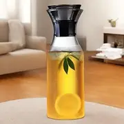 [MISSLO] 1L Glass Carafe with Stainless Steel Silicone Flip-top Lid, Glass Water Pitcher for Cold Water, Ice Tea, Wine, and Juice
