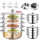 Stainless Steel Steamer Meat Vegetable Cookware Kitchen Pot Tool 3/4/5 Tier