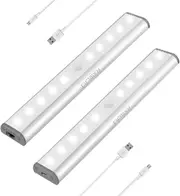 RXWLKJ Stick-on Anywhere Portable Little Light Wireless LED Under Cabinet Lights 10-LED Motion Sensor Activated Night Light Build in Rechargeable Batt