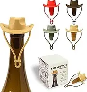 Ouqiesli Cowboy Hat Silicone Bottle Stoppers 4PC Set - Reusable Wine Cork Seal for Standard Bottles
