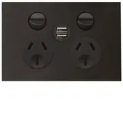 Hager Finesse Double Powerpoint 10 Amps cw 2 x 2.1A USB Matt Black - WBQP2SUSB-MB