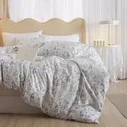Queen Comforter Set White Blue Floral Bedding Comforter Set Vintage Style Garden Floral Comforter Set for Girls Boho Botanical Bedding Comforter Set for All Seasons 1 Comforter with 2 Pillowcases
