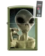 Zippo 82155 green alien extraterrestrial pointing finger Lighter + FLINT PACK