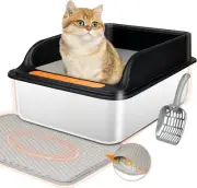 Stainless Steel Litter Box, Large Cat Litter Box for Big Cats, Luxury Cat Litter