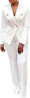 [HEYDHSDC] 2Pcs/Set Formal Women Blazer Pants Set Office Lady Double Breasted Work Outfit Suit