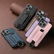 Phone Case For iPhone 16 Pro Max Plus iPhone 15 Pro Max Plus iPhone 15 14 Pro Max Plus iPhone 16e Back Cover with Wrist Strap Kickstand Card Slot Retro TPU PU