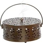 Mosquito Coil Holders, 5.5inch Metal Floral Hollowed Incense Coil Holder with Handle & Lid, Portable Spiral Coil Incense Burner, Round Incense Holder for Home Outdoor Camping