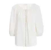 Zimmermann Ivory Gold Button Boat Neck Ballon Sleeve Blouse Shirt Top Size 3