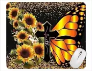 Faith Sunflower Cross Butterfly Computer Non Slip Custom Mouse Pad Handmade
