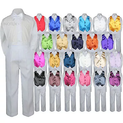 23 Color Vest White Bow Tie Pants Boy Baby Toddler Formal Tuxedo Suit 4pc sz S-7