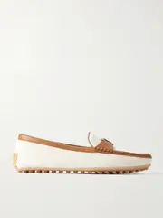 [Tod's] Tod's - Gomma 10l Embellished Leather-trimmed Canvas Loafers - Off-white - IT41 IT 41 Off-white