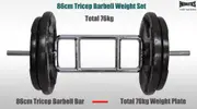 76kg Tricep Barbell Weight Set - 70kg Ez Triple HandIe Irom Cast Weight Plates