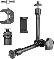 11" Adjustable Magic Arm and Super Clamp with 1/4" and 3/8" Screw Holes for Camera Rig, Monitor, Flash Light, Sports Camera Rig