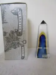 Vintage Signed Murano Mandruzzato Art Glass Block Faceted Sculpture Obelisk NIB