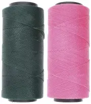 2 Knot It Waxed Polyester Cord 1mm Diameter 144M Spools (Dark Green, Pink)