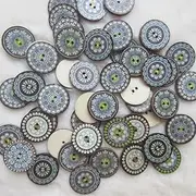 200PCS Vintage Mixed Pattern 3/4inch / 20mm Natural Wooden Buttons 2 Holes Random Flower Painting Buttons Handmade DIY Home Sewing Clothes Decorative Wooden Buttons Clothes Accessories (Style 9)