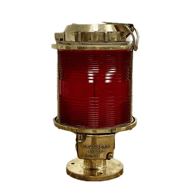Red Fresnel 12.5 Inch Tranberg Brass Post Mounted Light