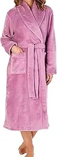 [Slenderella] Ladies 46"/116cm Luxury 280GSM Soft Fleece Plain Self Tie Belt Shawl Collared Bath Robe Dressing Gown House Coat Size Small 10 12 Medium 12 14 Large 16 18 XL 20 22 XXL 24 26 & XXXL 28 30
