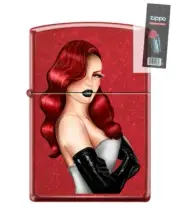 Zippo 2600 Vintage Pinup Girl Candy Apple Red Finish Lighter + FLINT PACK