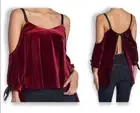 NWT Romeo & Juliet Couture Bugundy Velvet Open Back Tie Bow Top Size Small #0304