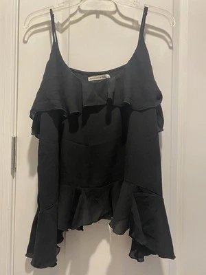 NWT Abercrombie & Fitch SZ L Black Flowy Ruffle Top Boho Tank Adjustable Straps
