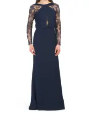 TADASHI SHOJI NWT Jericho Long-Sleeve Jersey Lace Gown Illusion Size 2