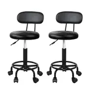 2 x Saddle Salon Stools With Backrest - Black