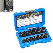 14Pcs Impact Damaged Bolt Nut Screw Remover Extractor Set Twist Socket Tool Kit