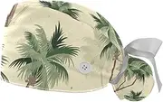 [WOSHJIUK] Working Hat 2 Pack Scrub Caps for Women,Tropical Palm Trees Vintage,Tie Back Cap Adjustable Scrub Hat
