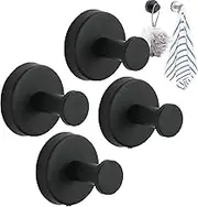 Luxe Hold No-Drill Hooks, Stainless Steel Waterproof Suction Cup Hooks, Luxe Hold No Drill Hooks, Suction Cup Hooks for Shower, Bathroom, Kitchen, Glass Door, Mirror, Hanging Towels (4pcs,Black)