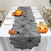1 Piece Of Halloween Polyester Tablecloth Table Runner - Quirky Spider Web Lace Design For Gothic Decoration At Holiday Gatherings, Dark Napkins To Change The