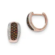14k Rose Gold Red Cognac and White Real Diamond Hinged Hoop Earrings