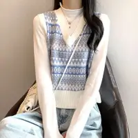 在飛比找蝦皮商城優惠-韓系女版緊身顯瘦短版兩件套針織小馬甲女背心外穿新款學院風網紅