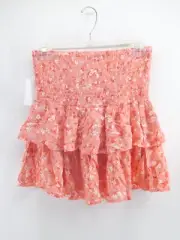 Pink Rose Skirt Womens M Pink Floral Tiered Pull On RAYON