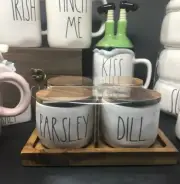 Rae Dunn Spice / Herb Jars Wooden Lids & Tray