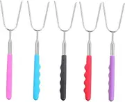 KONTONTY 5Pcs Extendable Barbecue Skewers Food Grade Stainless Steel Roasting Sticks with Storage Bag for Camping and Outdoor Grill Heat Resistant Distance Cooking
