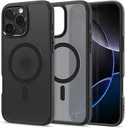 SPIGEN Ultra Hybrid MagFit for iPhone 16 Pro Case, Compatible with MagSafe Magnetic Ring, Air Cushion Bumper Technology Hard PC Back Raised Edges Cover - Frost Black Case/Graphite Ring