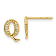 Solid 14k Yellow Gold Simulated CZ Initial Q Earrings