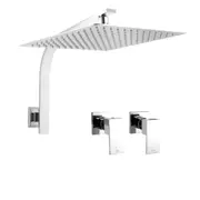 ACA WELS WATERMARK Square 12'' Ultrathin Stainless Steel Rainfall Shower Head Gooseneck Wall Arm Twin Taps Chrome