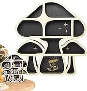 Mushroom Floating Shelves - Cute Wall Shelves | Crystal Display Shelf, Mushroom Wall Decor, Wooden Shelves for Wall, Unique 3 Mushroom Cluster Shapes for Bedroom