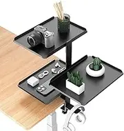 Clamp-on Above or Below Desk Storage Shelf 3 Tier Shelving Unit with Adjustable Metal Storage Tray & Headphone Stand No Drilling Desk Organiser Anti-Slip Desktop Display Shelf for Home Office