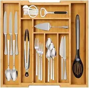 Bamboo Drawer Organizer, Expandable Silverware Organizer, Utensil Drawer Organizer, Cutlery Tray with Dividers, 6-8 Slots, Kitchen Organizer for Utensils & Flatware(Natural)