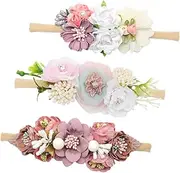 HAPINARY 3pcs Girl Headbands Cute Floral Elastic Hair Bands for Boy Girl for Newborn Photography Everyday Wear